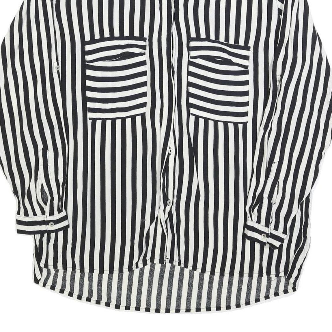 ZARA BASIC Womens Black & White Striped Shirt Long Sleeve Collared L Button Up