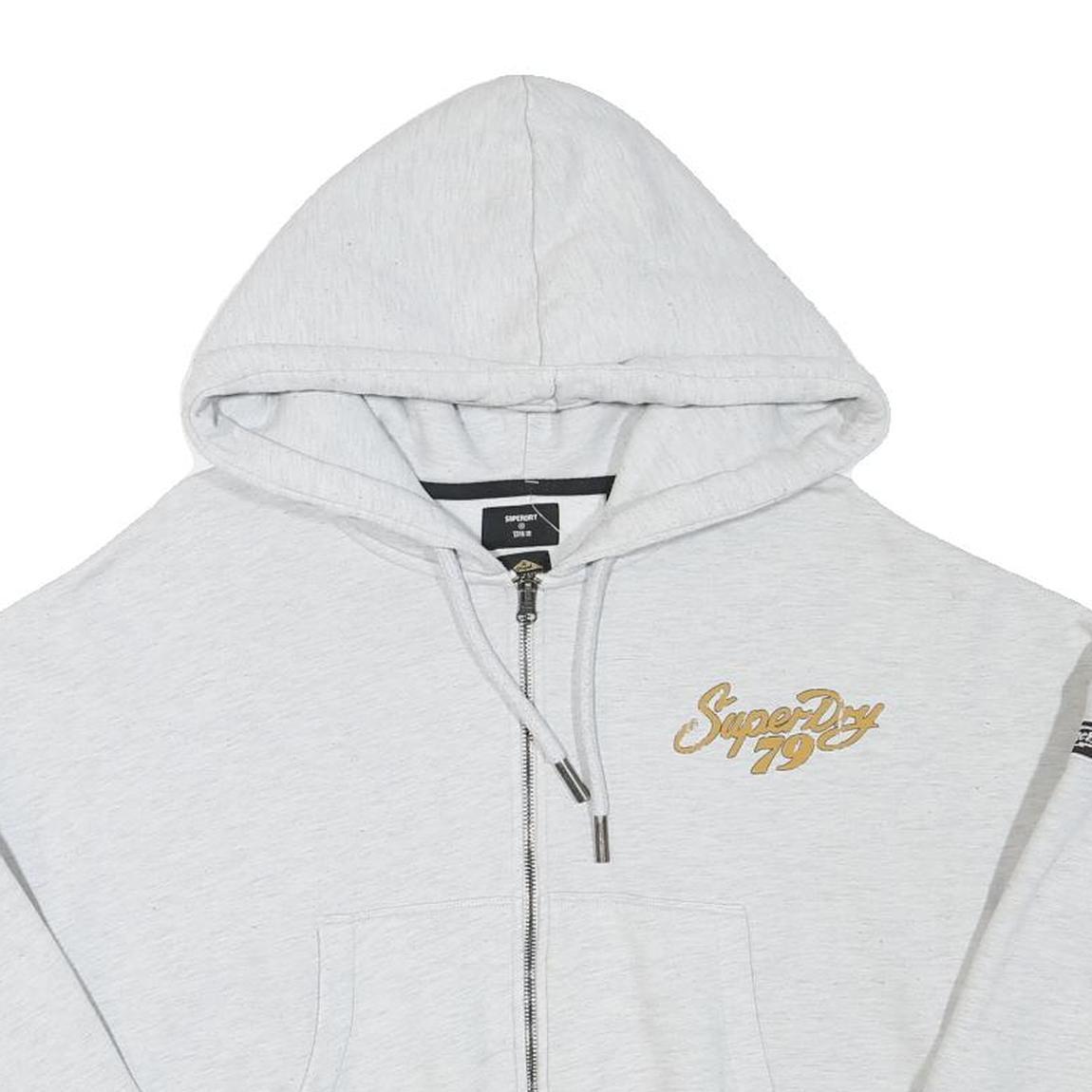 SUPERDRY Womens Grey Zip Up Hoodie UK 12 Eagle Motif Cotton Blend Casual