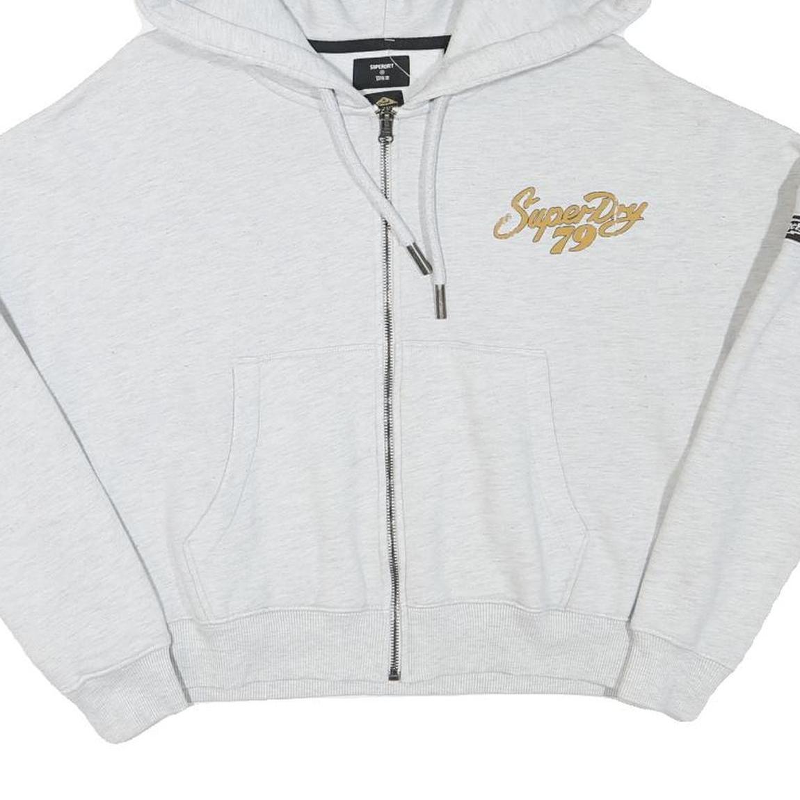 SUPERDRY Womens Grey Zip Up Hoodie UK 12 Eagle Motif Cotton Blend Casual