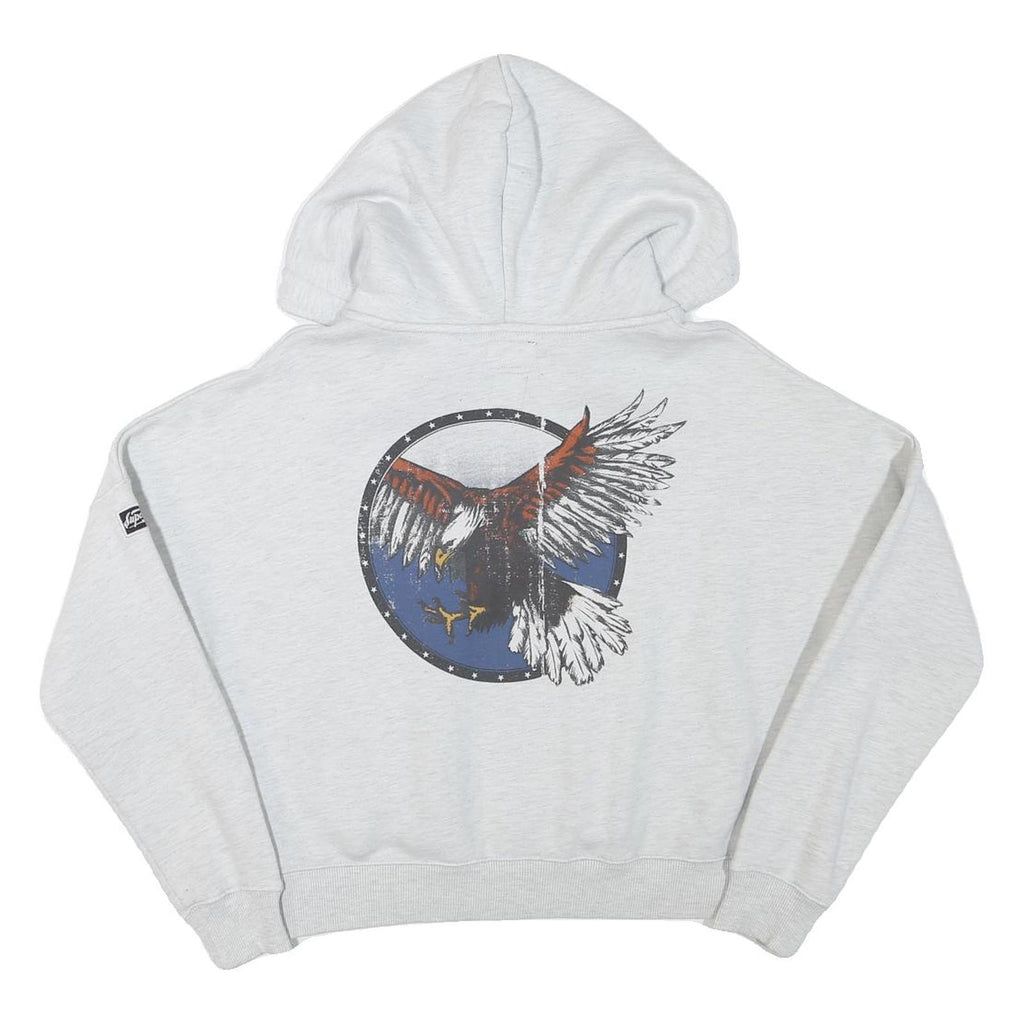 SUPERDRY Womens Grey Zip Up Hoodie UK 12 Eagle Motif Cotton Blend Casual