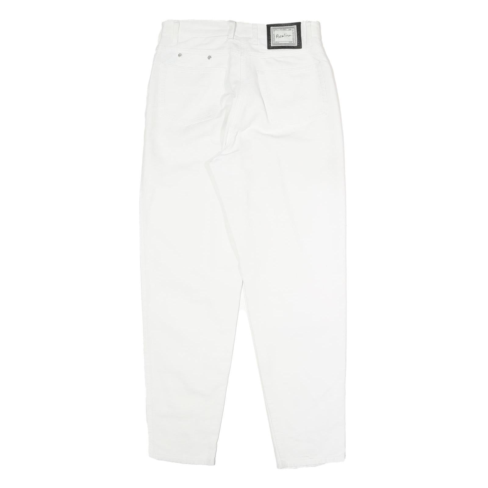 ROSALINI Womens Cotton Blend White Relaxed Tapered Trousers W29 L29 Stylish