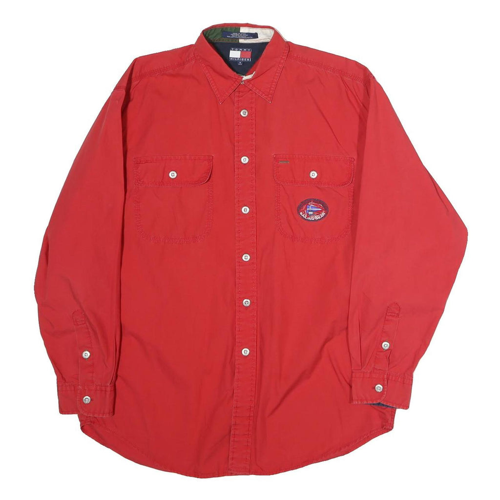 TOMMY HILFIGER Mens Red Sailing Crest Shirt M Classic Cotton Long Sleeve