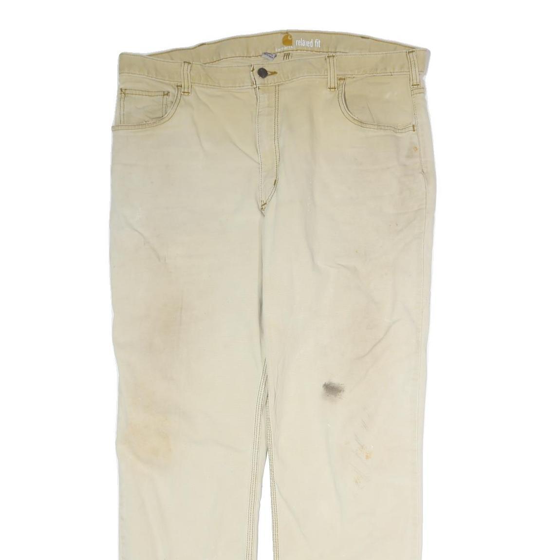 CARHARTT Mens Cotton Beige Relaxed Straight Trousers W40 L32 Workwear Zip