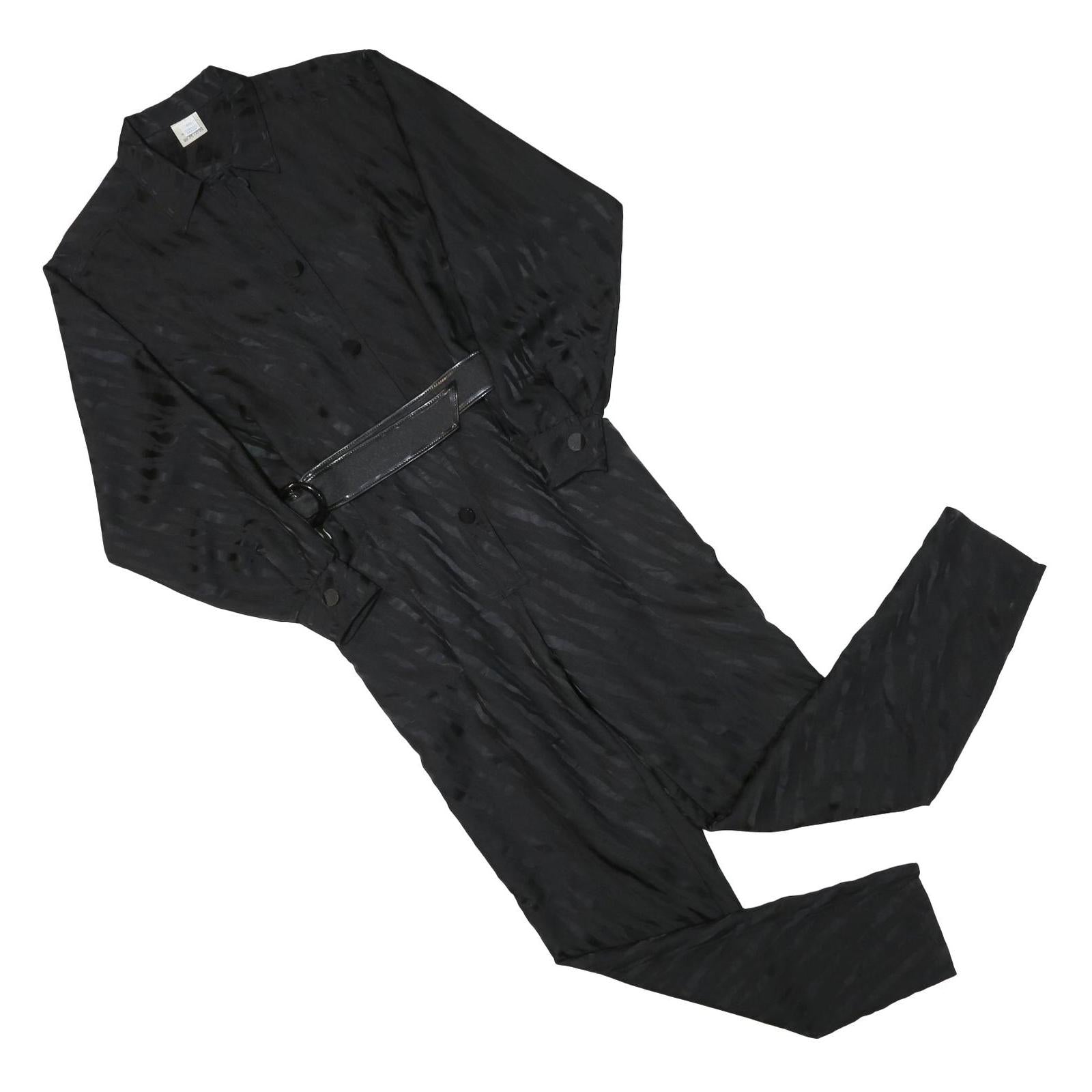 Womens Black Plain Playsuit S Collar Long Sleeve Zip Polyester Blend