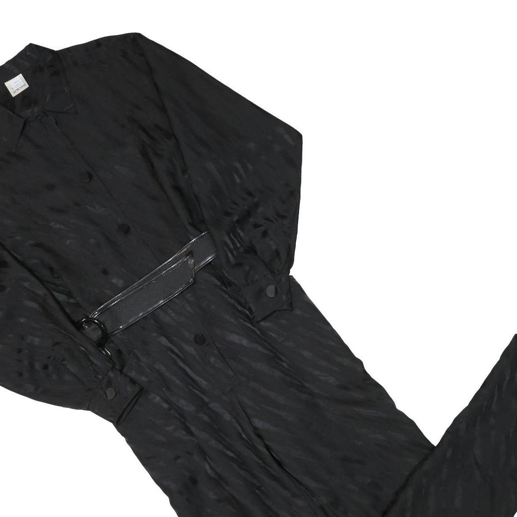 Womens Black Plain Playsuit S Collar Long Sleeve Zip Polyester Blend