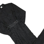 Womens Black Plain Playsuit S Collar Long Sleeve Zip Polyester Blend