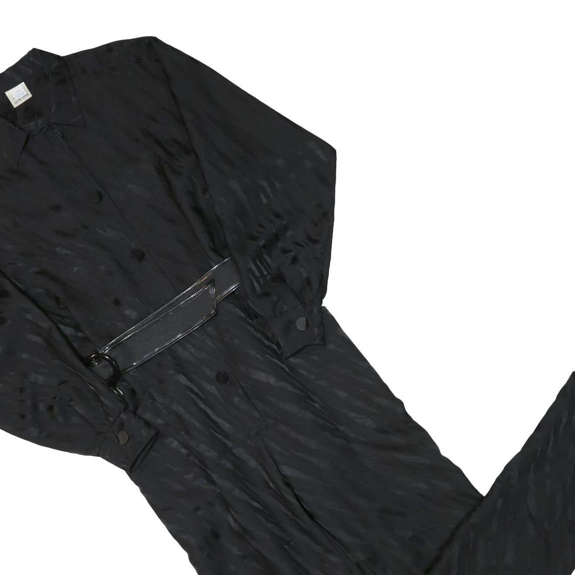 Womens Black Plain Playsuit S Collar Long Sleeve Zip Polyester Blend