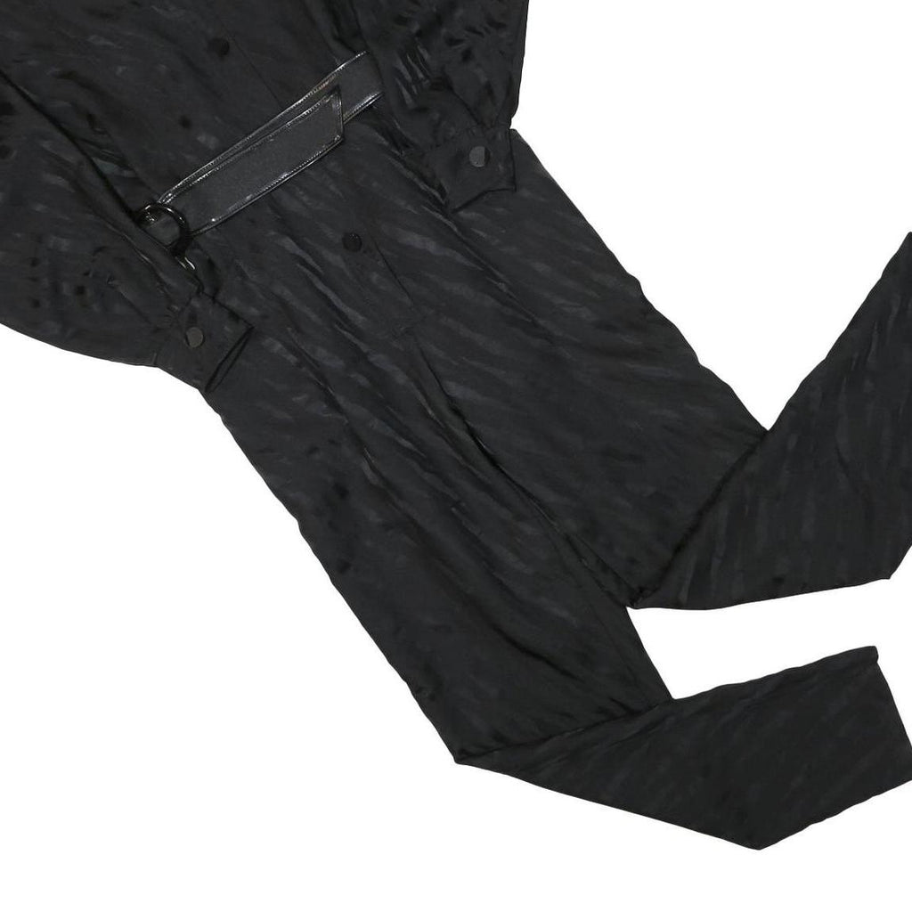 Womens Black Plain Playsuit S Collar Long Sleeve Zip Polyester Blend