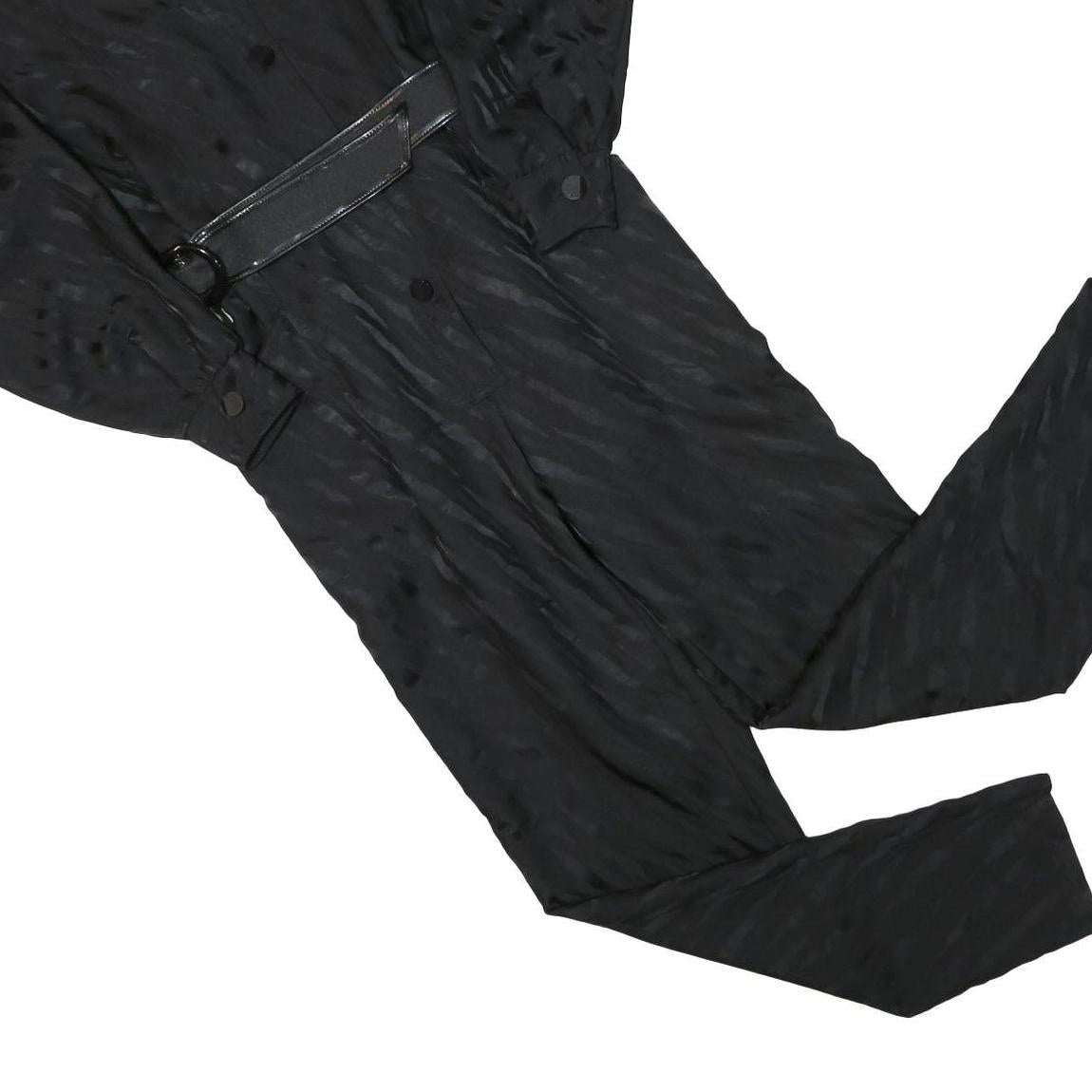 Womens Black Plain Playsuit S Collar Long Sleeve Zip Polyester Blend