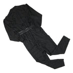 Womens Black Plain Playsuit S Collar Long Sleeve Zip Polyester Blend