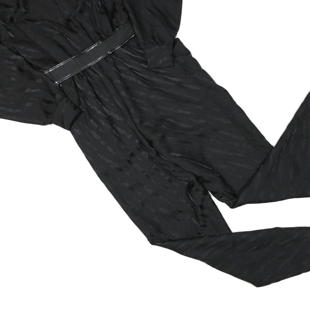 Womens Black Plain Playsuit S Collar Long Sleeve Zip Polyester Blend