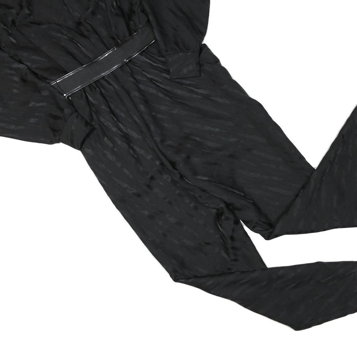 Womens Black Plain Playsuit S Collar Long Sleeve Zip Polyester Blend