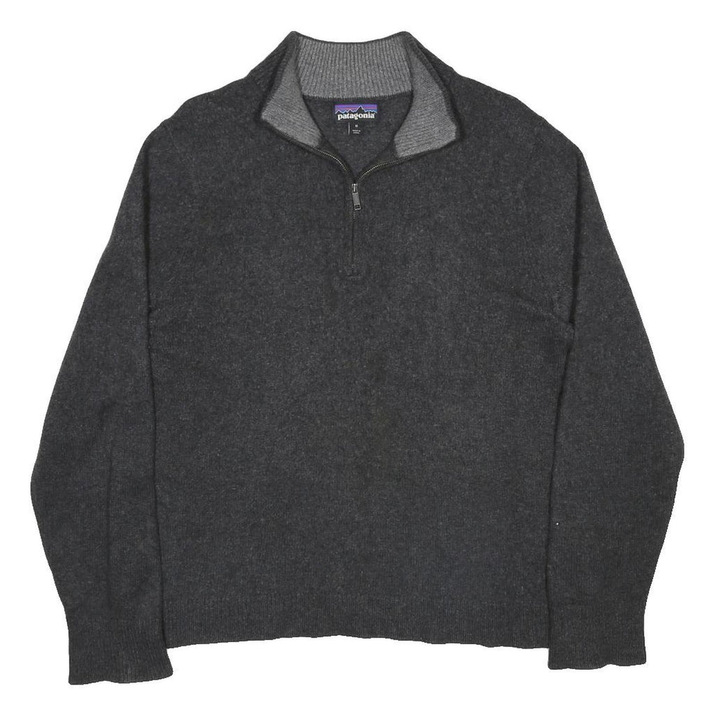 PATAGONIA Mens Dark Grey Pullover Plain Half Zip Cashmere Blend Jumper M Soft