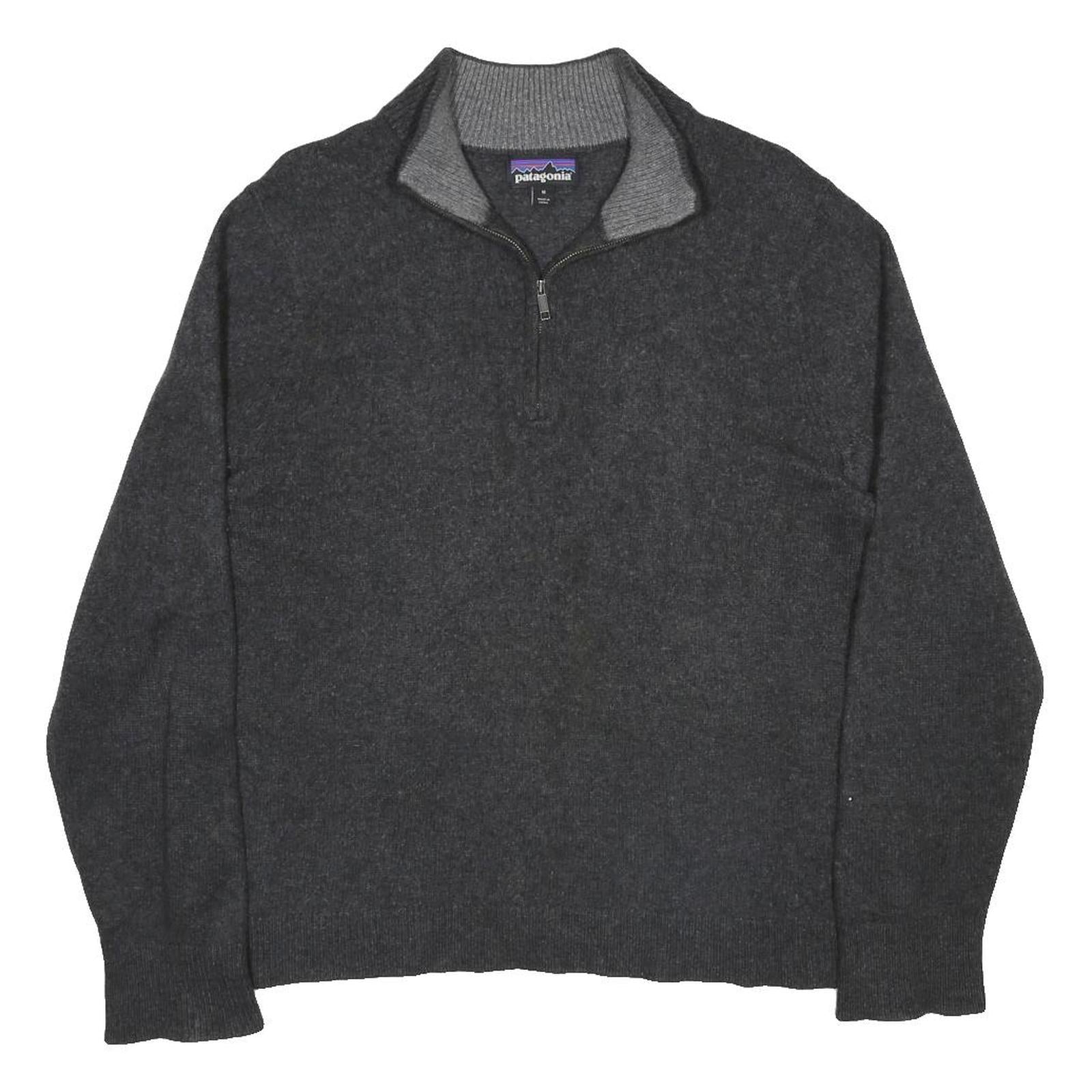 PATAGONIA Mens Dark Grey Pullover Plain Half Zip Cashmere Blend Jumper M Soft