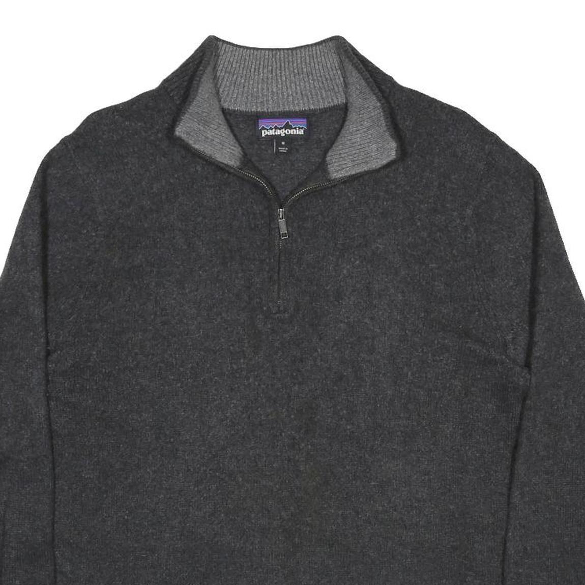 PATAGONIA Mens Dark Grey Pullover Plain Half Zip Cashmere Blend Jumper M Soft