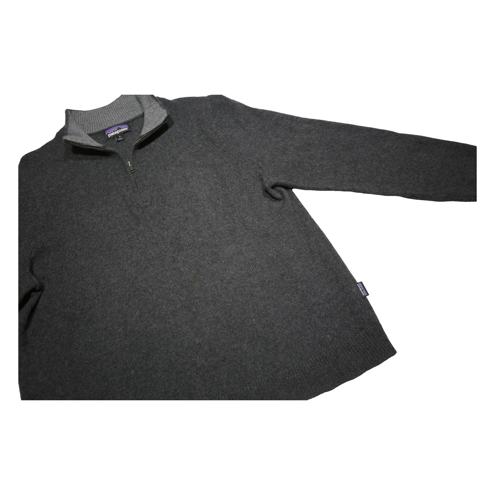 PATAGONIA Mens Dark Grey Pullover Plain Half Zip Cashmere Blend Jumper M Soft