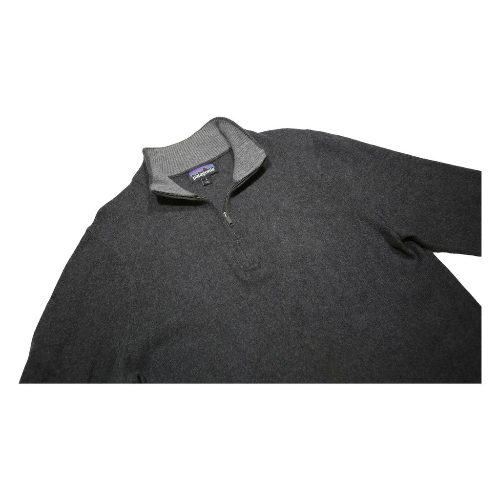PATAGONIA Mens Dark Grey Pullover Plain Half Zip Cashmere Blend Jumper M Soft
