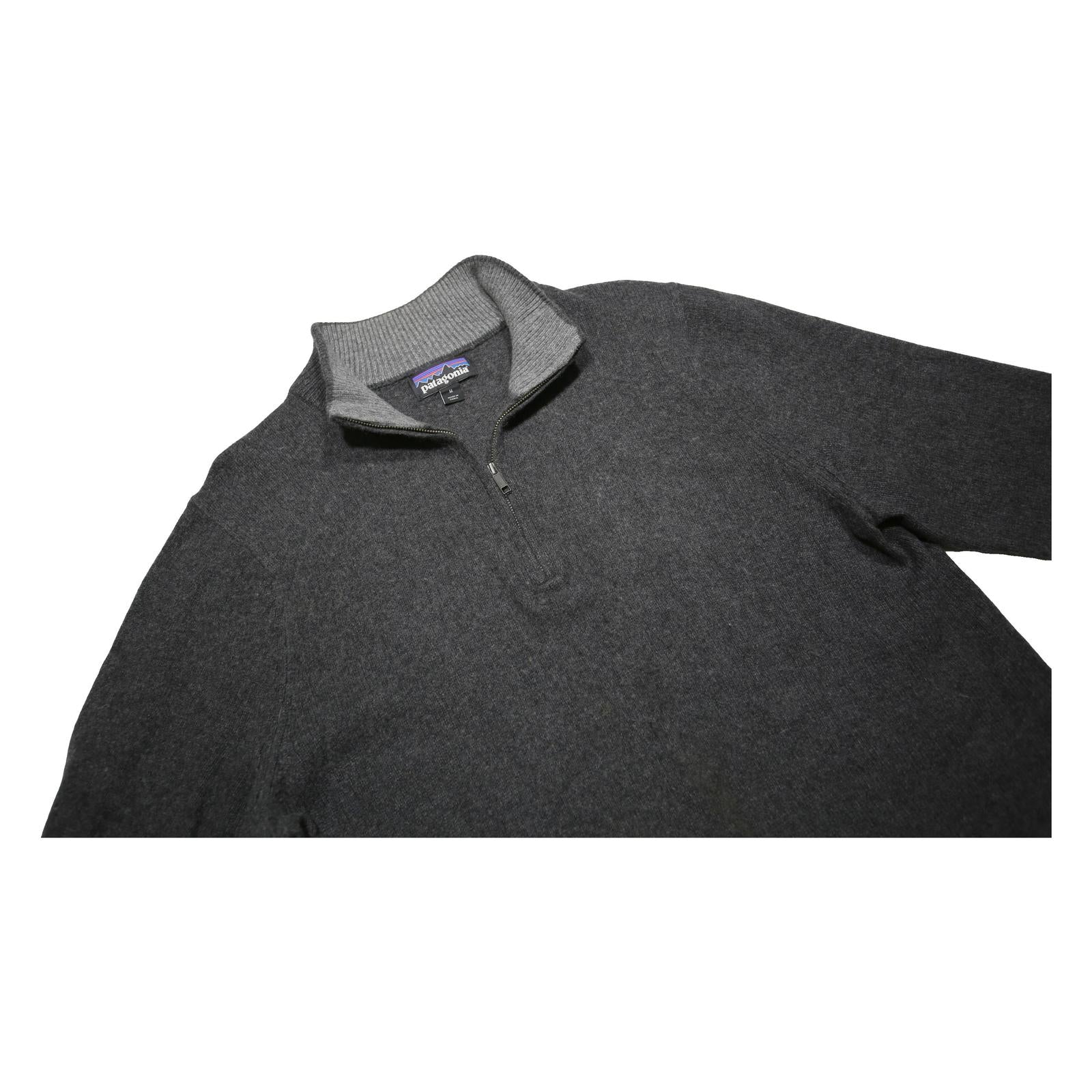 PATAGONIA Mens Dark Grey Pullover Plain Half Zip Cashmere Blend Jumper M Soft