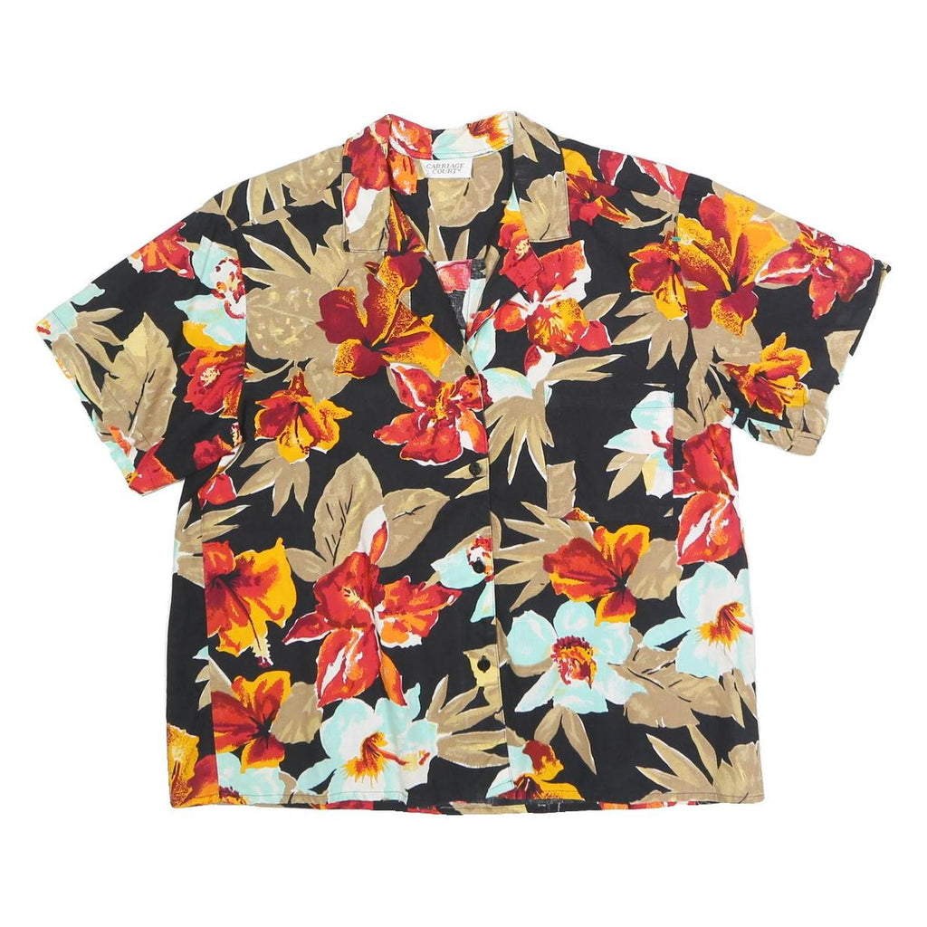 CARRIAGE COURT Womens Black Red & Beige Floral Shirt Short Sleeve Collared L