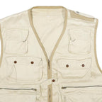 Mens Beige & Cream Cotton Blend Zip Jacket L Multi Pocket Outdoor Utility Vest