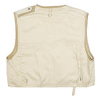 Mens Beige & Cream Cotton Blend Zip Jacket L Multi Pocket Outdoor Utility Vest