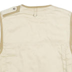 Mens Beige & Cream Cotton Blend Zip Jacket L Multi Pocket Outdoor Utility Vest
