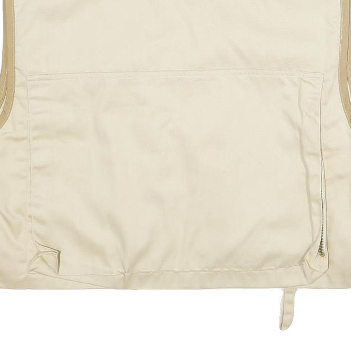 Mens Beige & Cream Cotton Blend Zip Jacket L Multi Pocket Outdoor Utility Vest