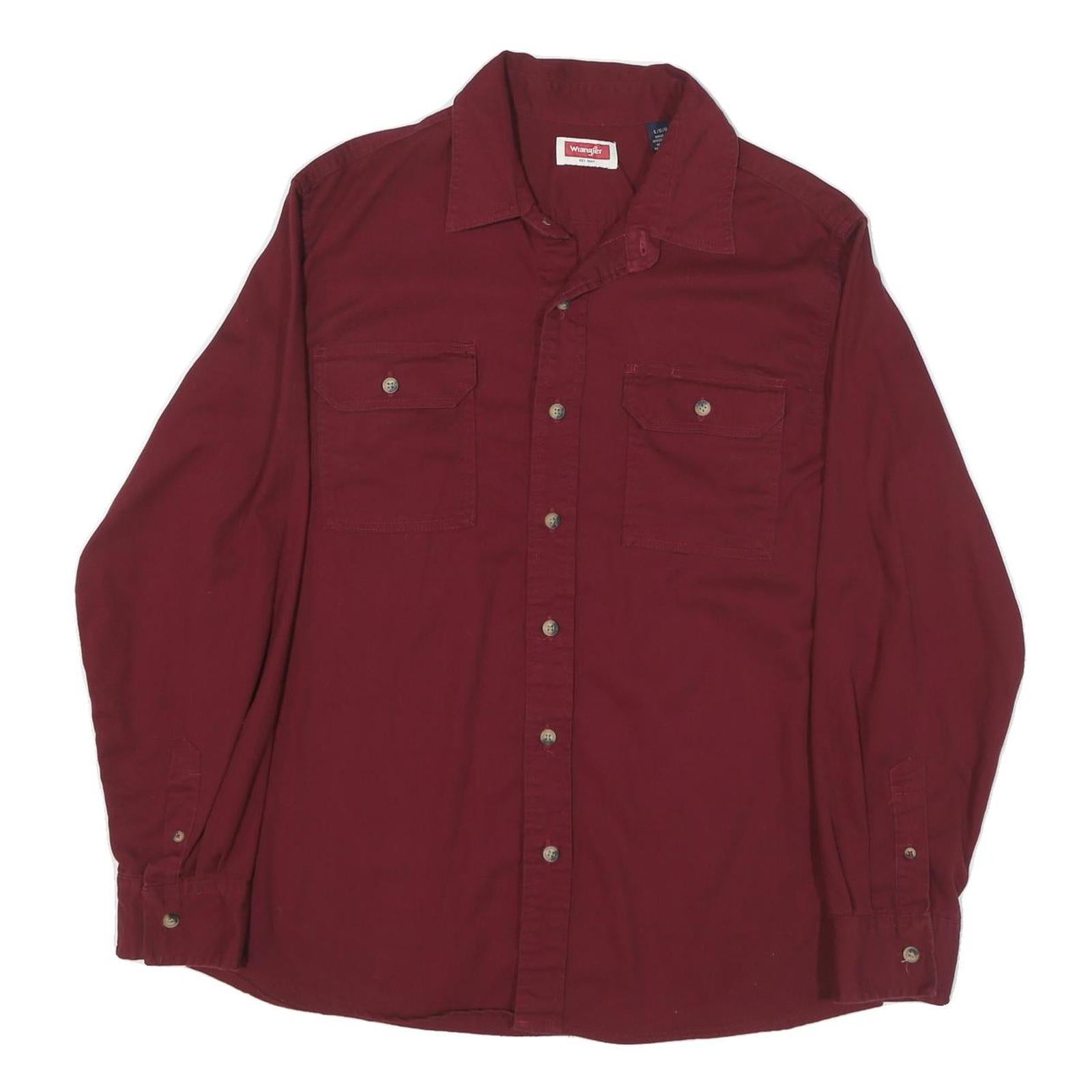 WRANGLER Mens Maroon Shirt L Cotton Blend Casual Workwear Button Up Relaxed Fit