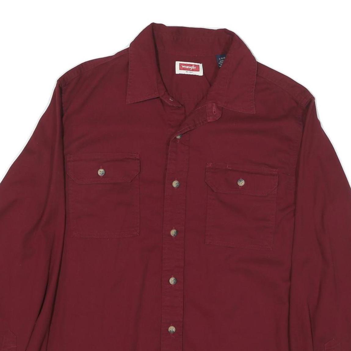 WRANGLER Mens Maroon Shirt L Cotton Blend Casual Workwear Button Up Relaxed Fit