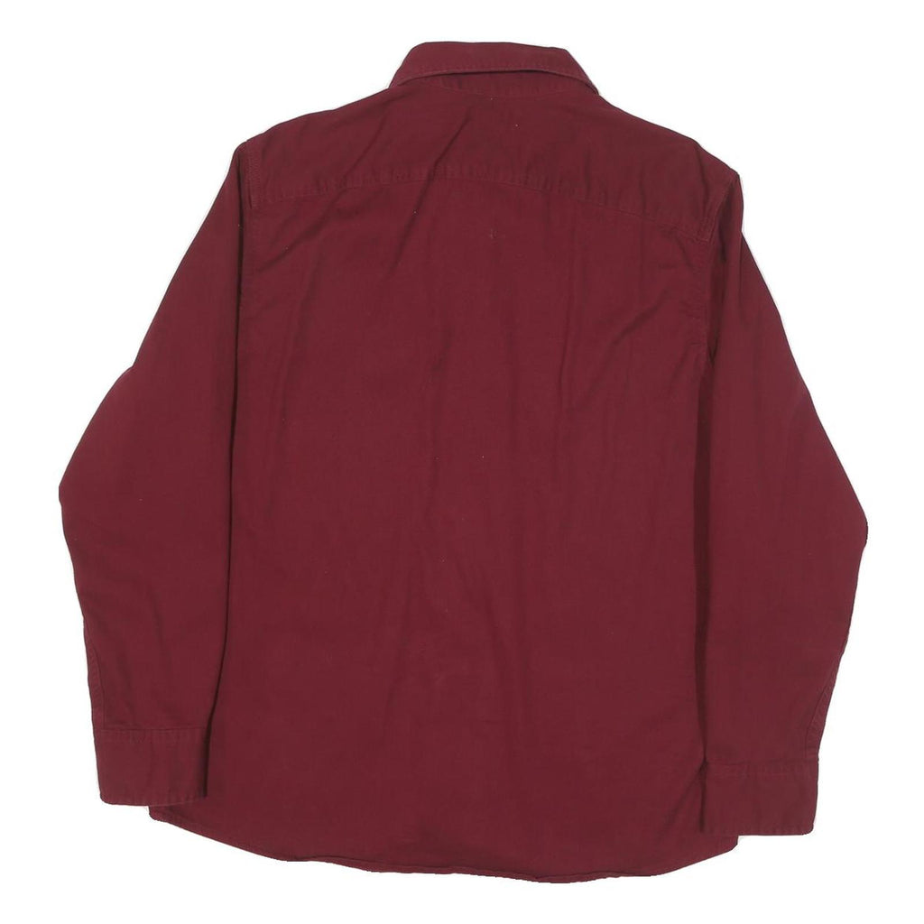 WRANGLER Mens Maroon Shirt L Cotton Blend Casual Workwear Button Up Relaxed Fit