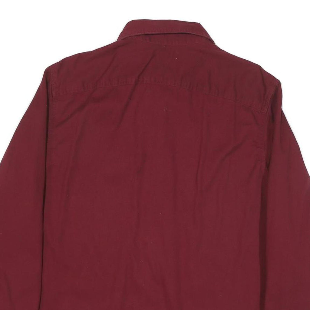 WRANGLER Mens Maroon Shirt L Cotton Blend Casual Workwear Button Up Relaxed Fit