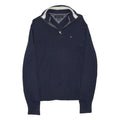 TOMMY HILFIGER Mens Navy Blue Plain Cotton Blend Pullover Jumper S Half Zip