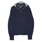 TOMMY HILFIGER Mens Navy Blue Plain Cotton Blend Pullover Jumper S Half Zip