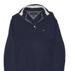 TOMMY HILFIGER Mens Navy Blue Plain Cotton Blend Pullover Jumper S Half Zip