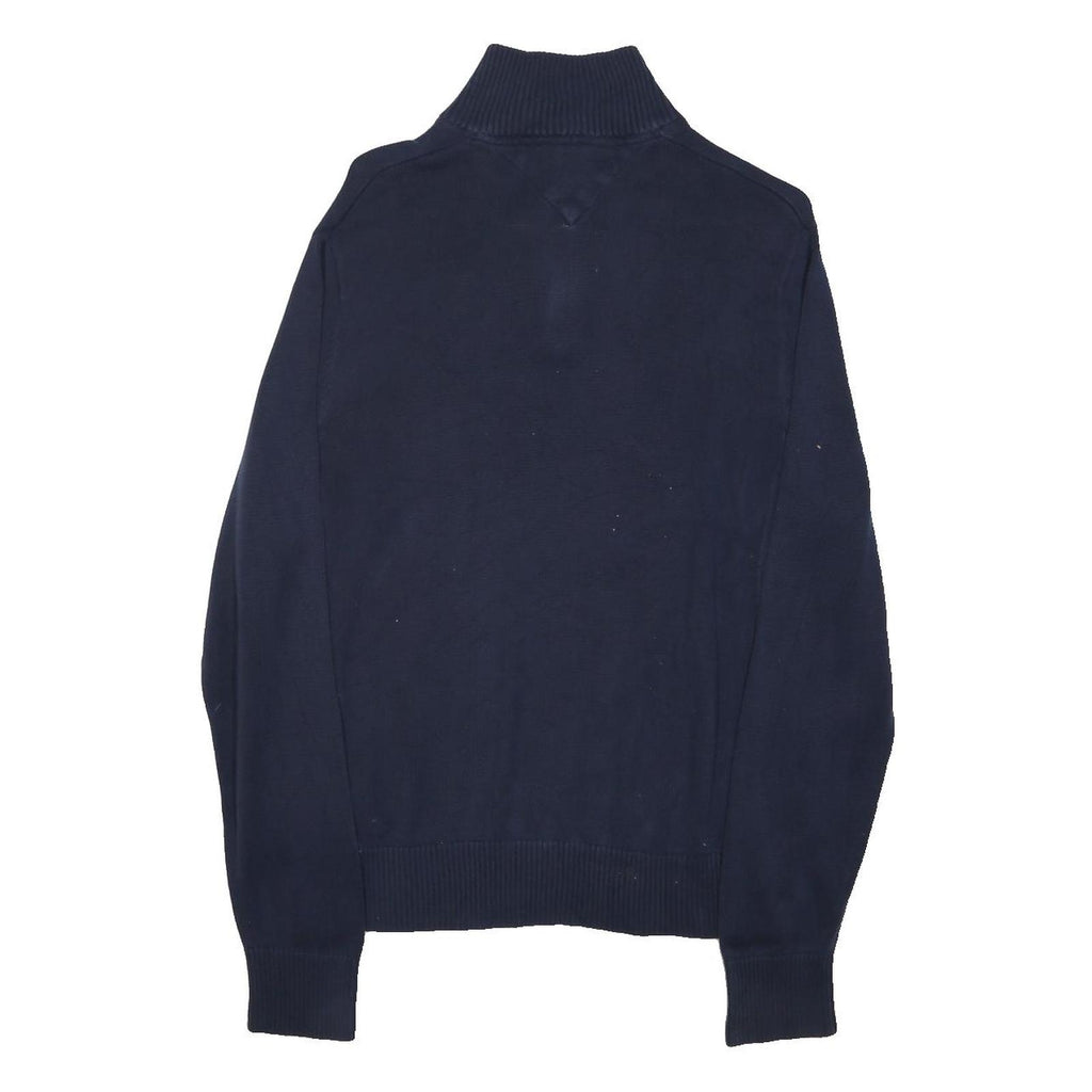 TOMMY HILFIGER Mens Navy Blue Plain Cotton Blend Pullover Jumper S Half Zip