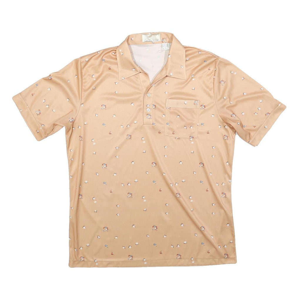 CALIFORNIA STYLING Mens Beige Polo Shirt XL Short Sleeve Floral Print Casual