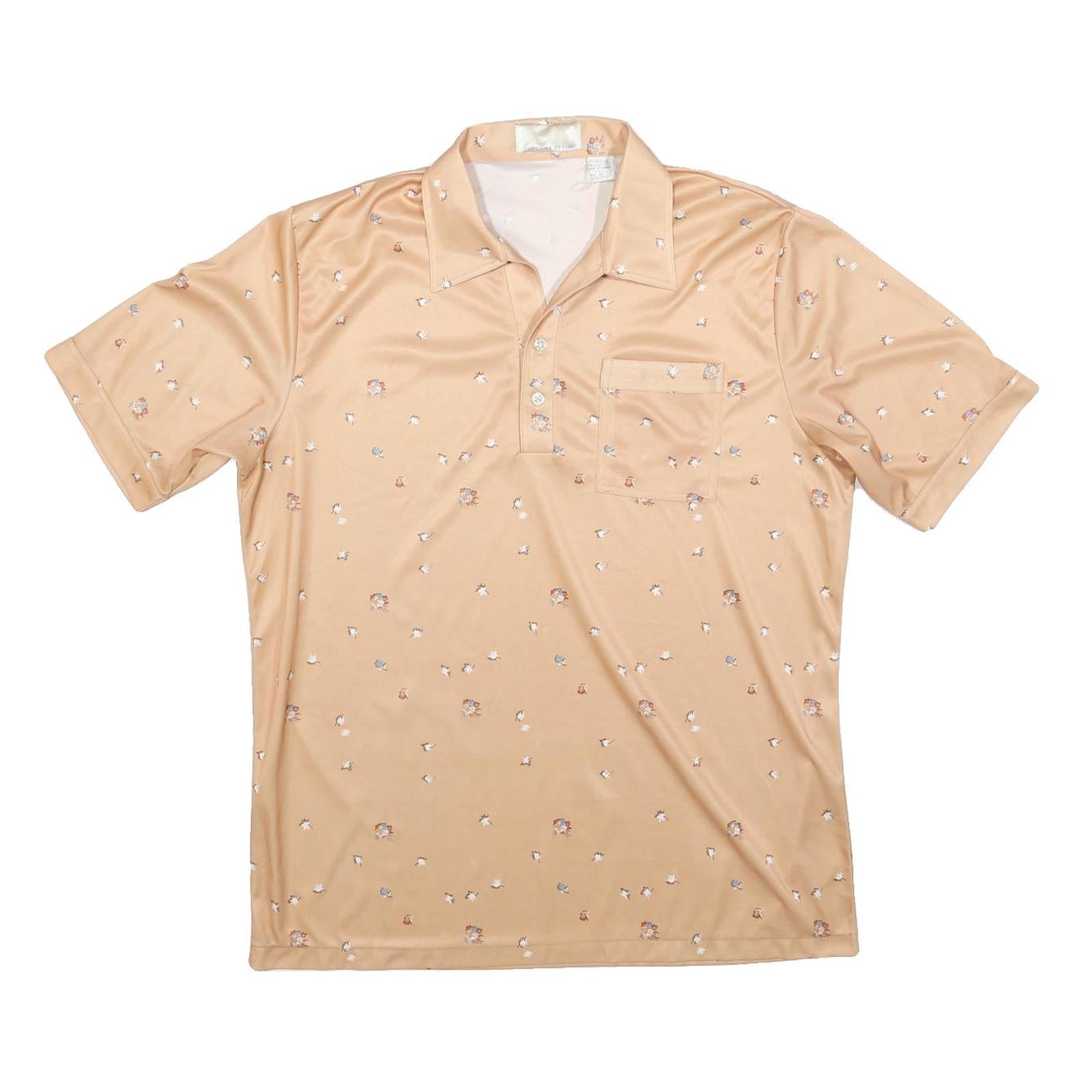 CALIFORNIA STYLING Mens Beige Polo Shirt XL Short Sleeve Floral Print Casual