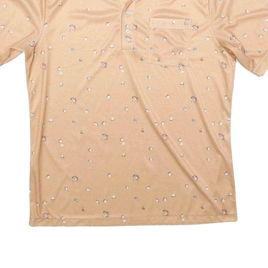 CALIFORNIA STYLING Mens Beige Polo Shirt XL Short Sleeve Floral Print Casual
