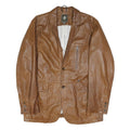 TIMBERLAND Mens Brown Leather Jacket 2XL Button Closure Classic Fit Plain