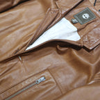 TIMBERLAND Mens Brown Leather Jacket 2XL Button Closure Classic Fit Plain