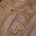 TIMBERLAND Mens Brown Leather Jacket 2XL Button Closure Classic Fit Plain