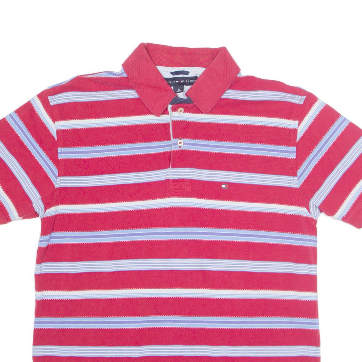 TOMMY HILFIGER Mens Polo Shirt Red Striped M