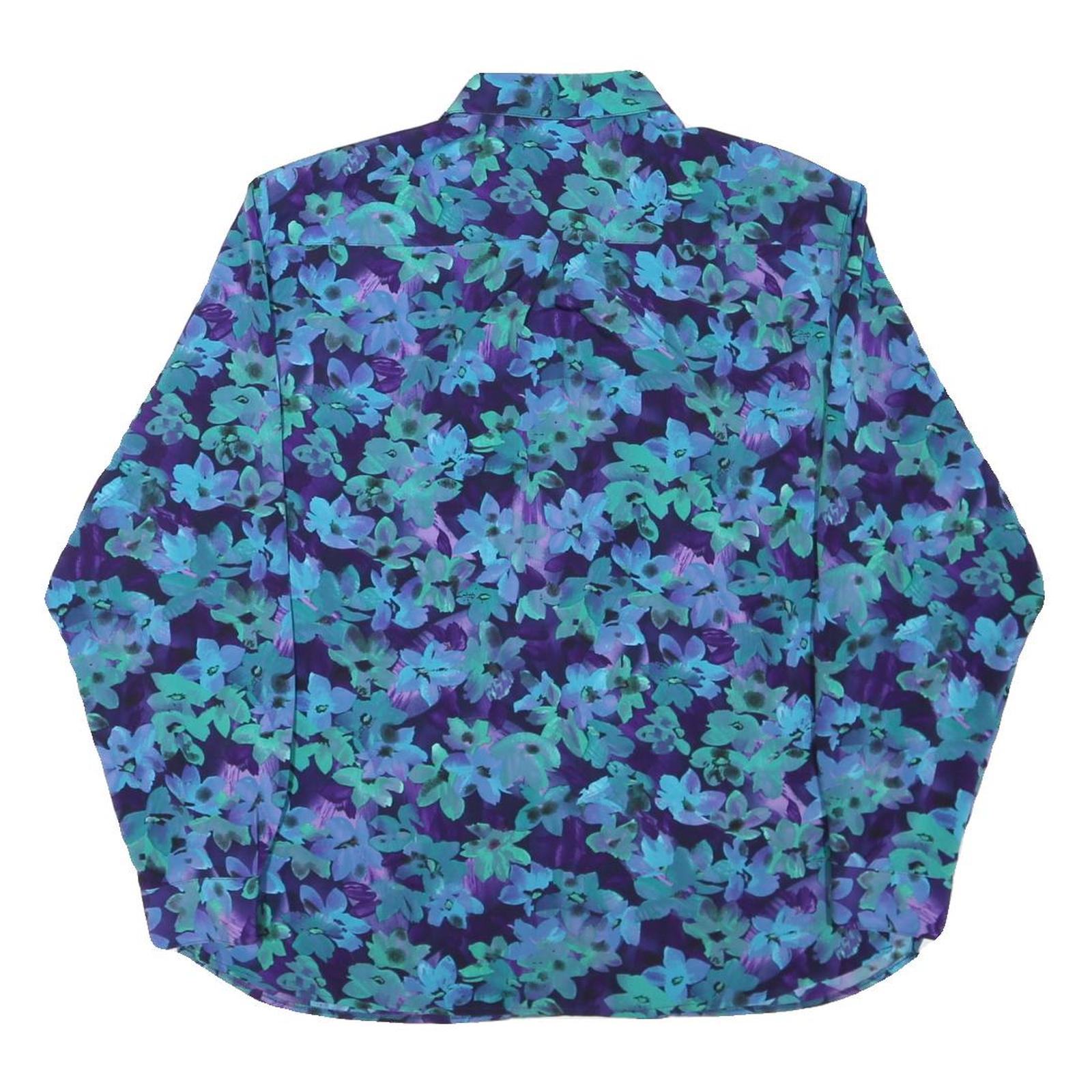 DELMOD Womens Blue & Green Floral Shirt Long Sleeve Collared XL Casual