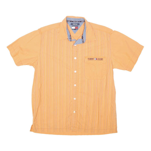 TOMMY HILFIGER Mens Orange & Blue Stripe Casual Shirt M Embroidered Logo