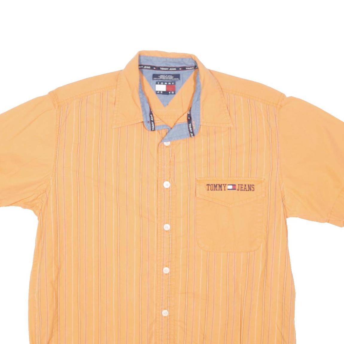 TOMMY HILFIGER Mens Orange & Blue Stripe Casual Shirt M Embroidered Logo