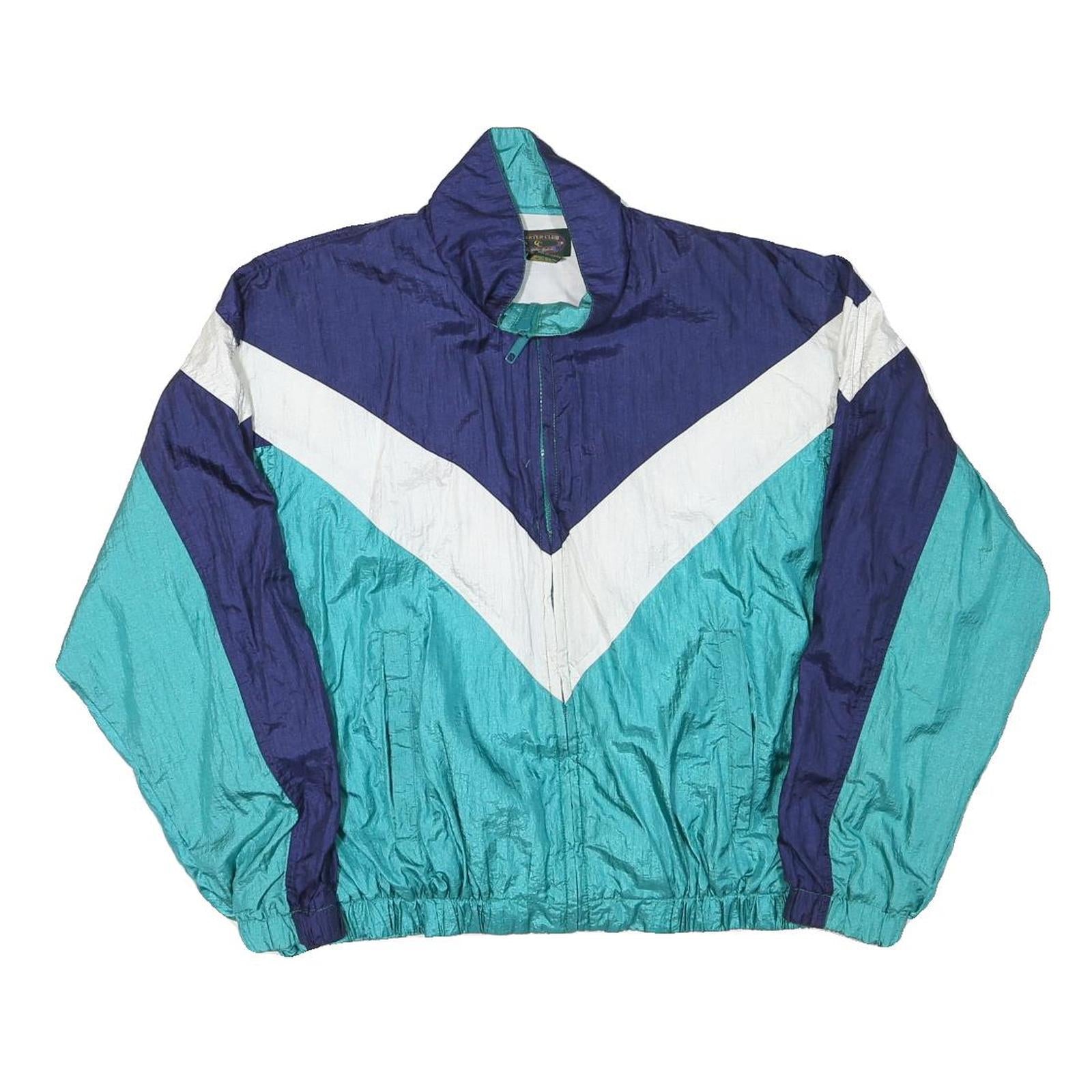 CHARTER CLUB Womens Blue & Green Zip Jacket M Polyester Blend Colourblock Retro