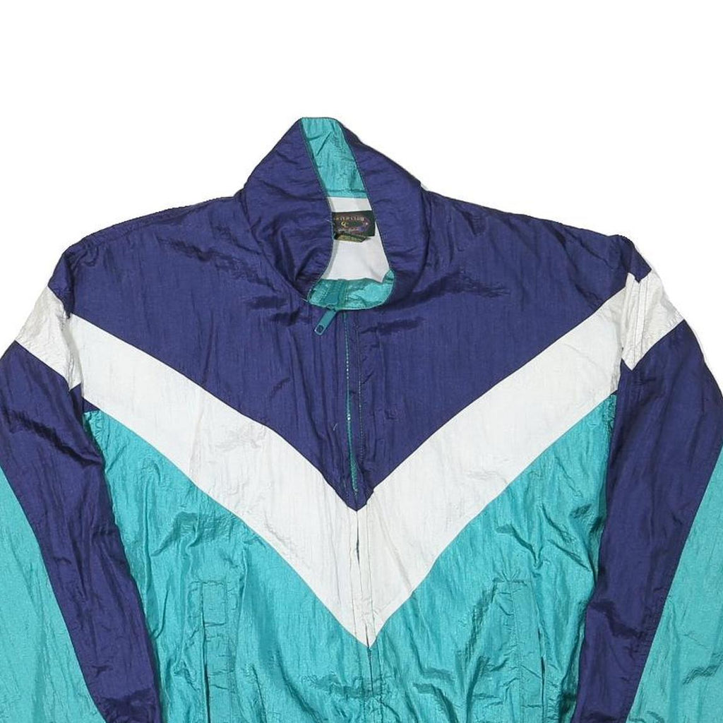 CHARTER CLUB Womens Blue & Green Zip Jacket M Polyester Blend Colourblock Retro