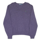 POLO RALPH LAUREN Mens Purple Jumper Plain V-Neck Basic Knit 2XL Wool Sweater