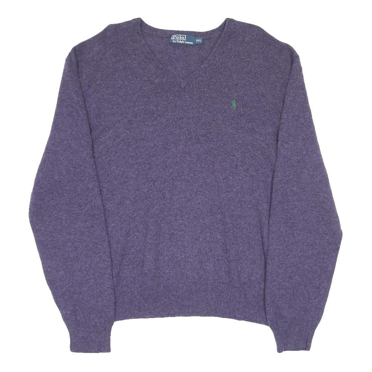 POLO RALPH LAUREN Mens Purple Jumper Plain V-Neck Basic Knit 2XL Wool Sweater