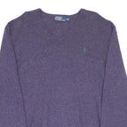 POLO RALPH LAUREN Mens Purple Jumper Plain V-Neck Basic Knit 2XL Wool Sweater